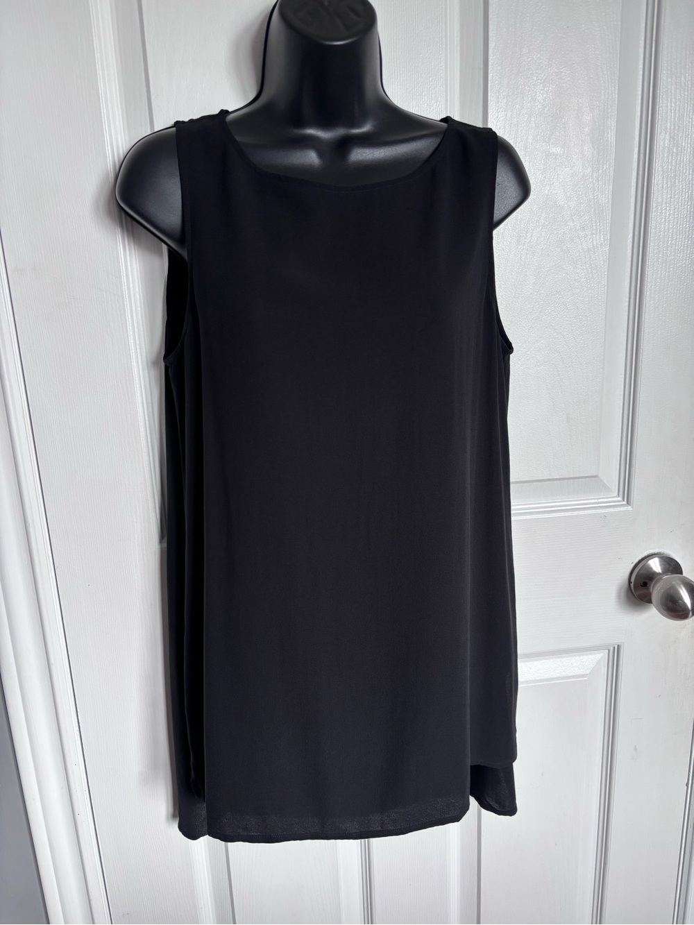 Eileen Fisher 100% Silk Georgette Crepe Tank Top Shell Charcoal Black S